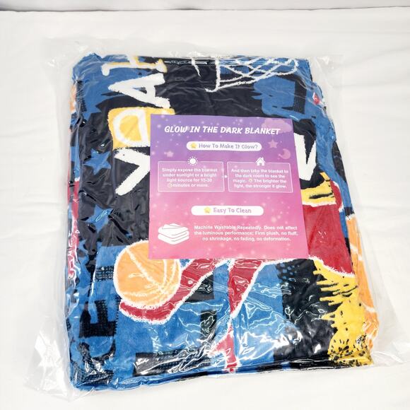 Glow in the Dark Basketball Blanket for Kids -Youth 60"L x 50"W New in package - Picture 5 of 5